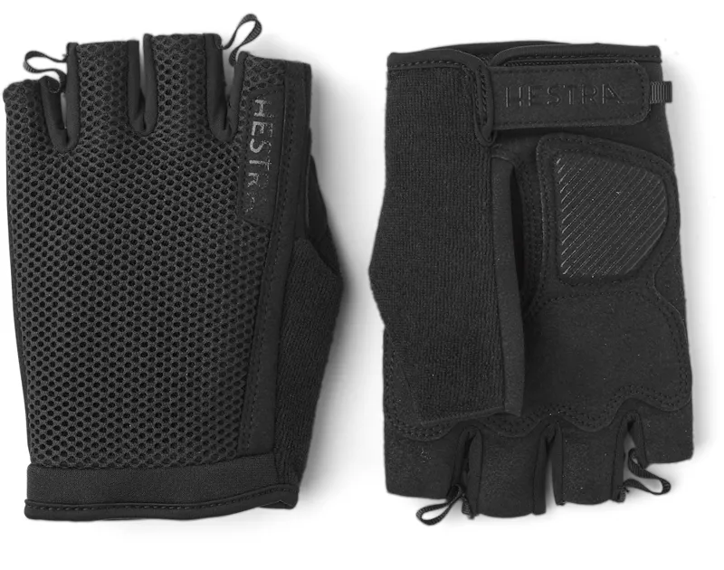 Hestra Bike Short Sr Half Finger Cycling Gloves in Black/Black
