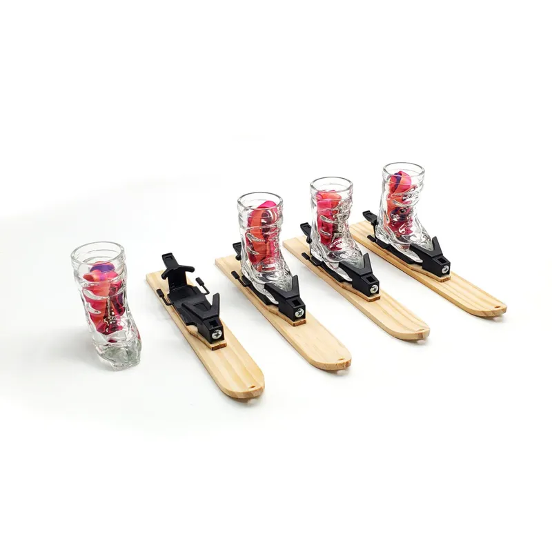 Apres-AllStars Set Of 4 Ski Boot Shot Glasses And Bindings With Mini Skis