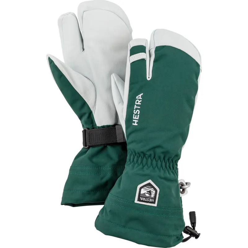 Hestra Army Leather Heli Ski Glove Unisex Lobster Mitts in Green