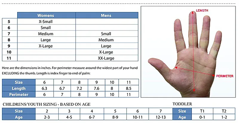 Hestra Gloves and Mittens Sizing Chart