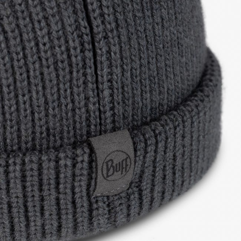 Buff Ervin Kniited Fisherman Style Merino Wool Beanie in Grey-1
