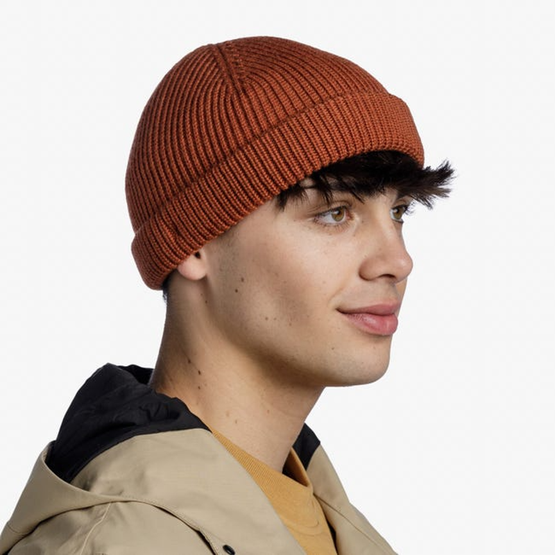 Buff Ervin Kniited Fisherman Style Merino Wool Beanie in Cinnamon-3