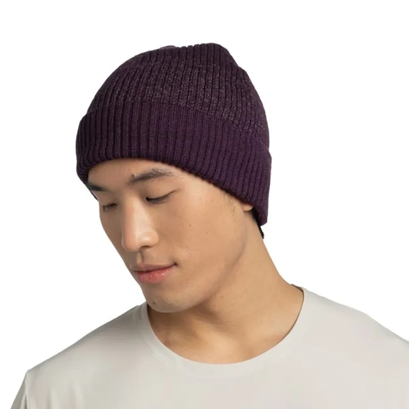 Buff Merino Active Beanie in Solid Purple Shadow with Reflective fleck-2