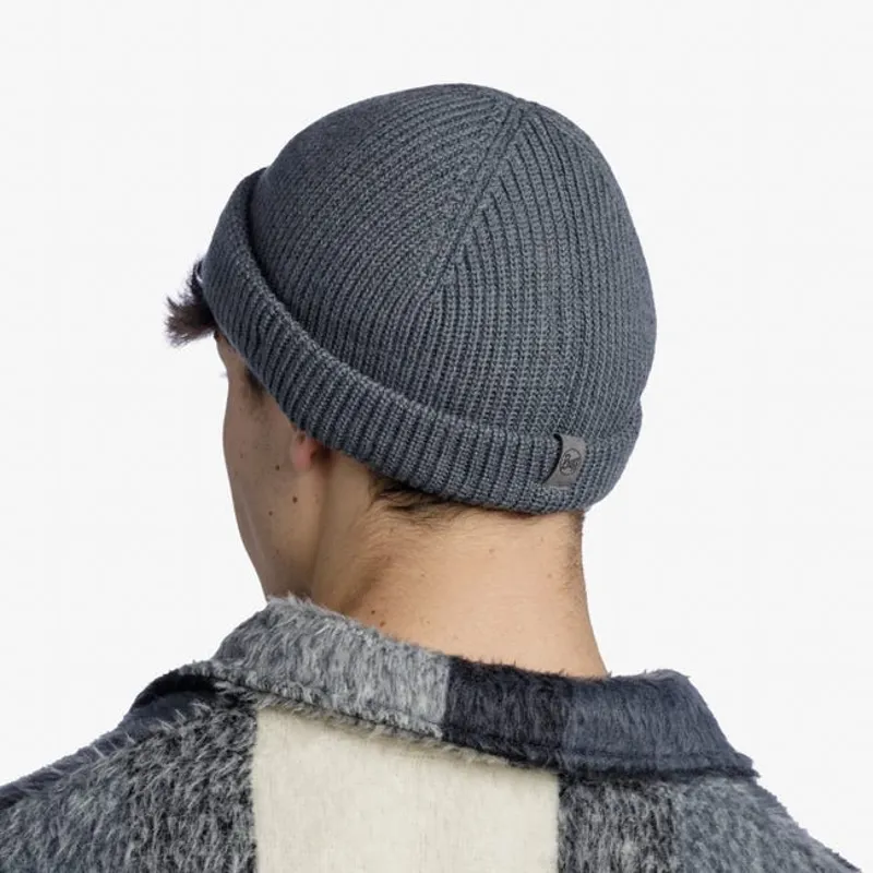Buff Ervin Kniited Fisherman Style Merino Wool Beanie in Grey-3