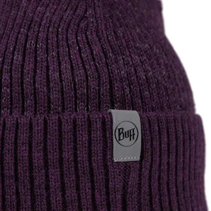 Buff Merino Active Beanie in Solid Purple Shadow with Reflective fleck-1