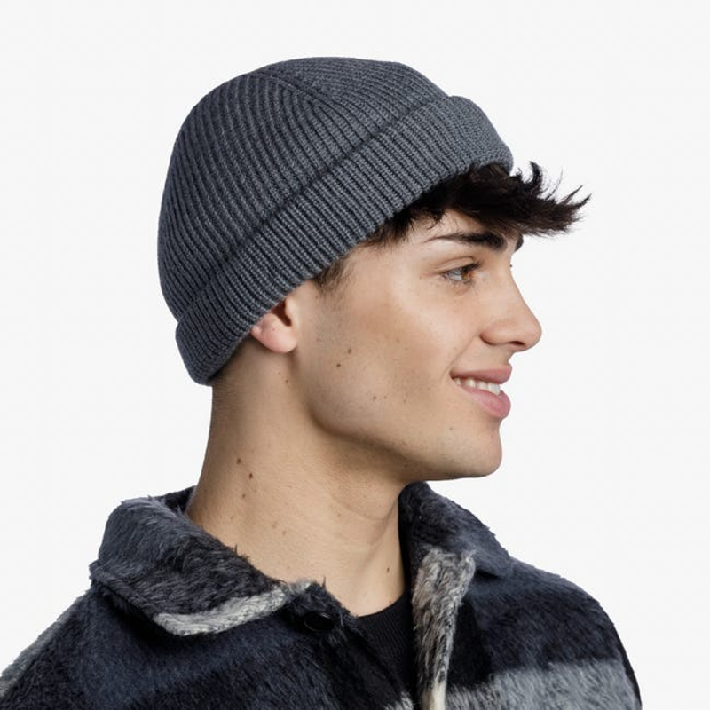 Buff Ervin Kniited Fisherman Style Merino Wool Beanie in Grey-2