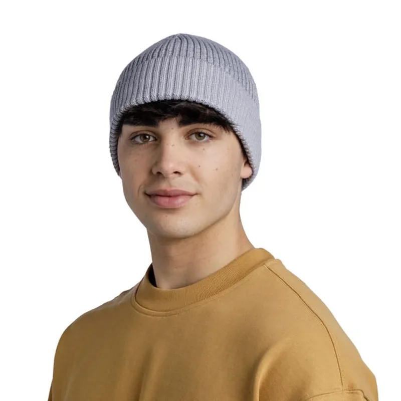 Buff Merino Active Beanie in Light Grey with Reflective fleck-2