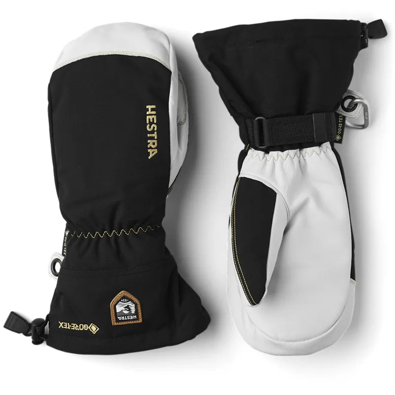 Hestra Army Leather Gore-Tex Mittens in Black/Natural Grey Leather