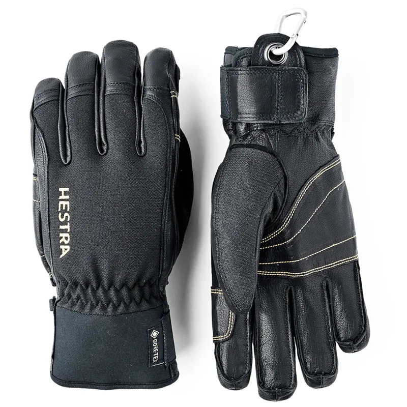 Heli Army Leather GTX Short Gore-Tex 5 Finger Ski Gloves Black