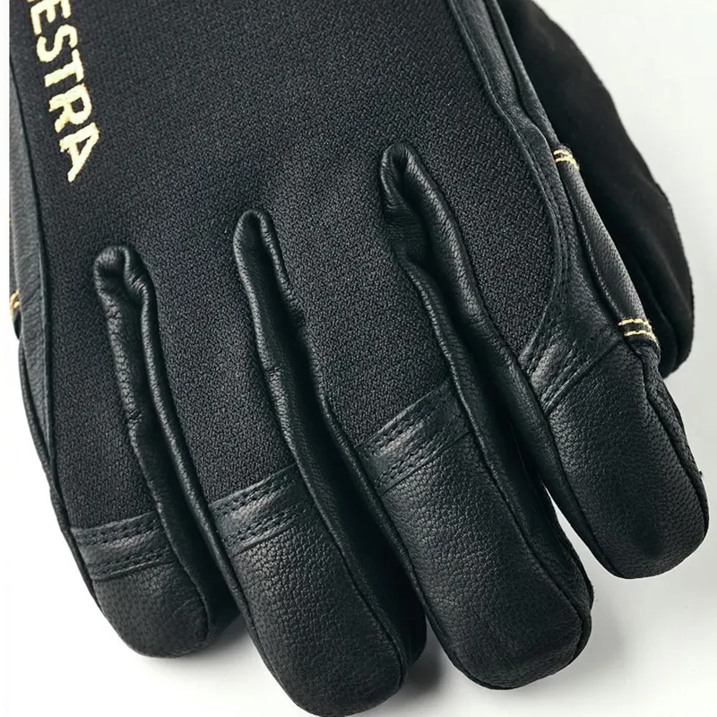 Heli Army Leather GTX Short Gore-Tex 5 Finger Ski Gloves Black-1