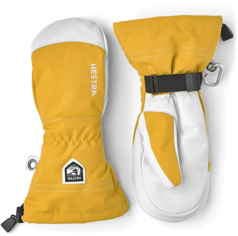 Hestra Army Leather Heli Ski and Snowboard Mitten in Mustard Yellow