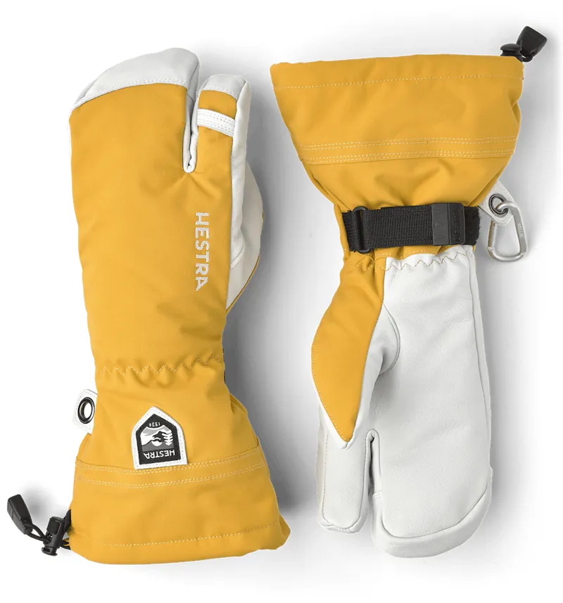 Hestra Army Leather Heli Ski Glove 3 Finger In Mustard Yellow