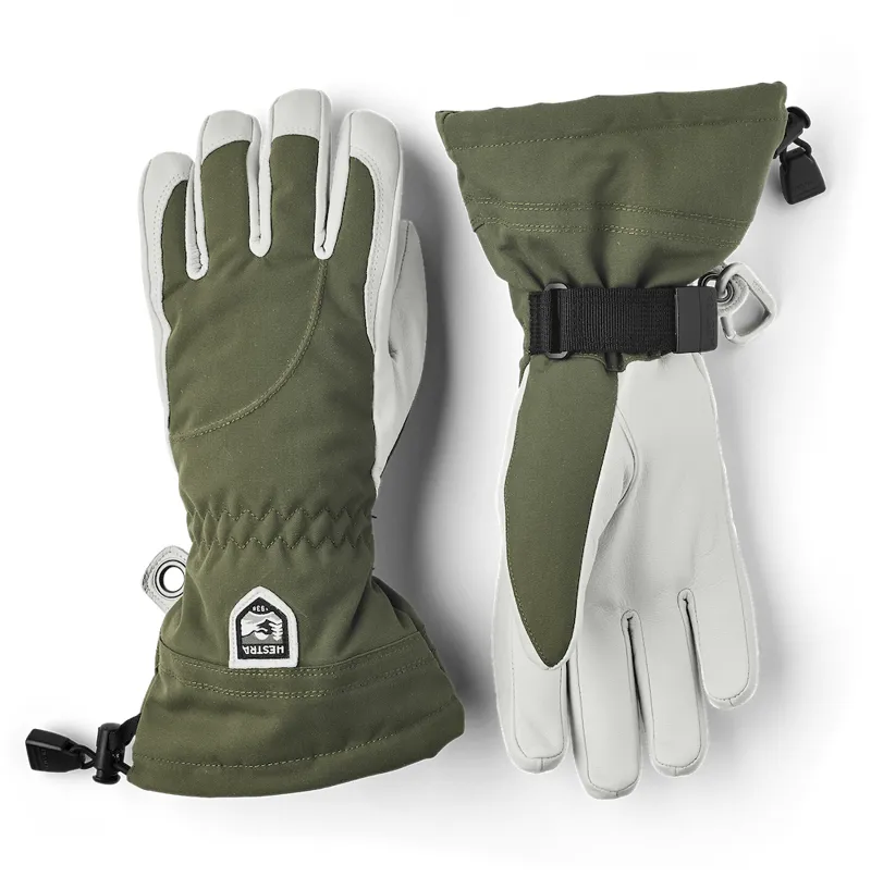 Hestra Heli Ski Female 5 Finger Ski and Snowboard Gloves In Olive/Off-White