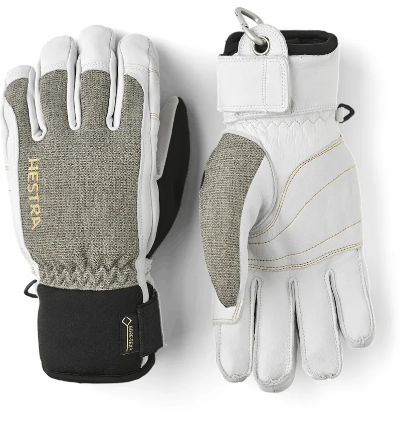 Heli Army Leather GTX Short Gore-Tex 5 Finger Ski Gloves Grey