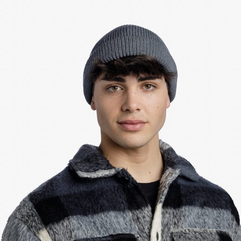 Buff Ervin Kniited Fisherman Style Merino Wool Beanie in Grey-4