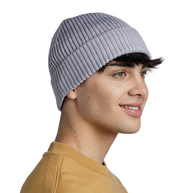 Buff Merino Active Beanie in Light Grey with Reflective fleck-3