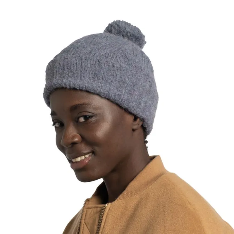 Buff Nerla Knitted Beanie Hat in Water Grey-2