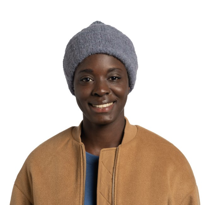 Buff Nerla Knitted Beanie Hat in Water Grey-3