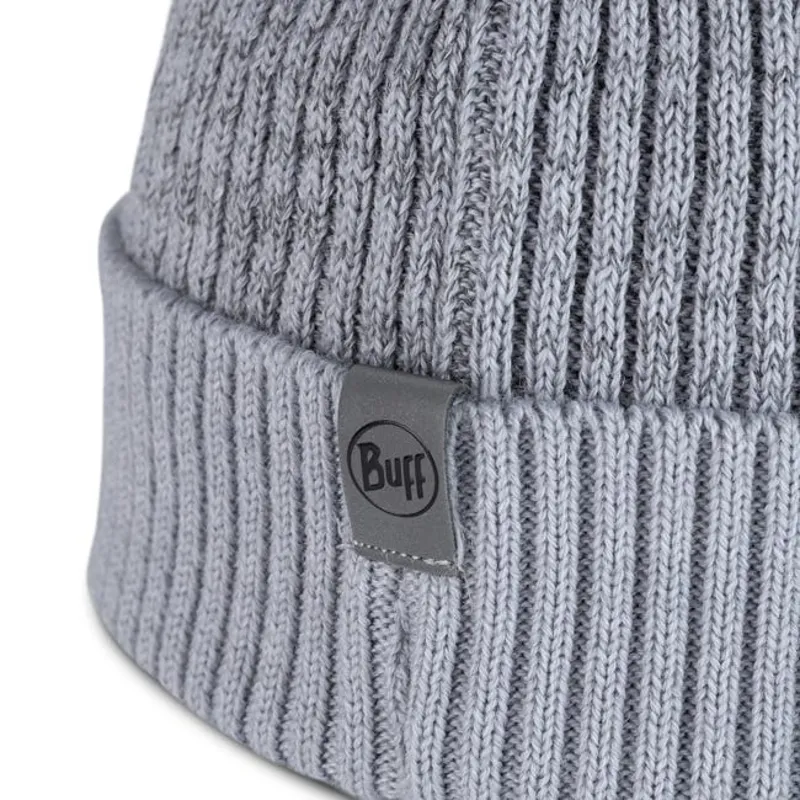 Buff Merino Active Beanie in Light Grey with Reflective fleck-1