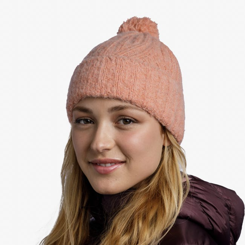 Buff Nerla Knitted Beanie Hat in Crimson-2