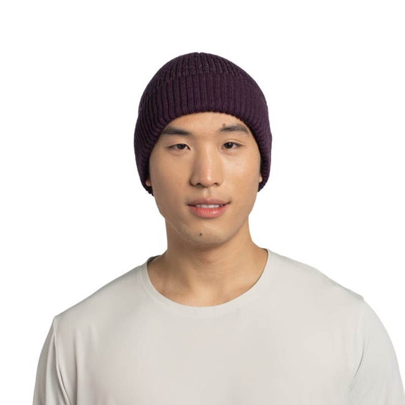 Buff Merino Active Beanie in Solid Purple Shadow with Reflective fleck-3