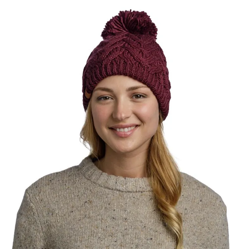 Buff Caryn Knitted Lined Fleece Hat in Dahlia-2