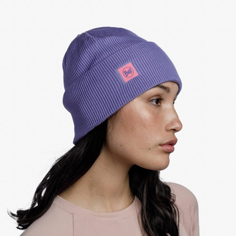 Buff Crossknit Beanie in Iris Violet-2