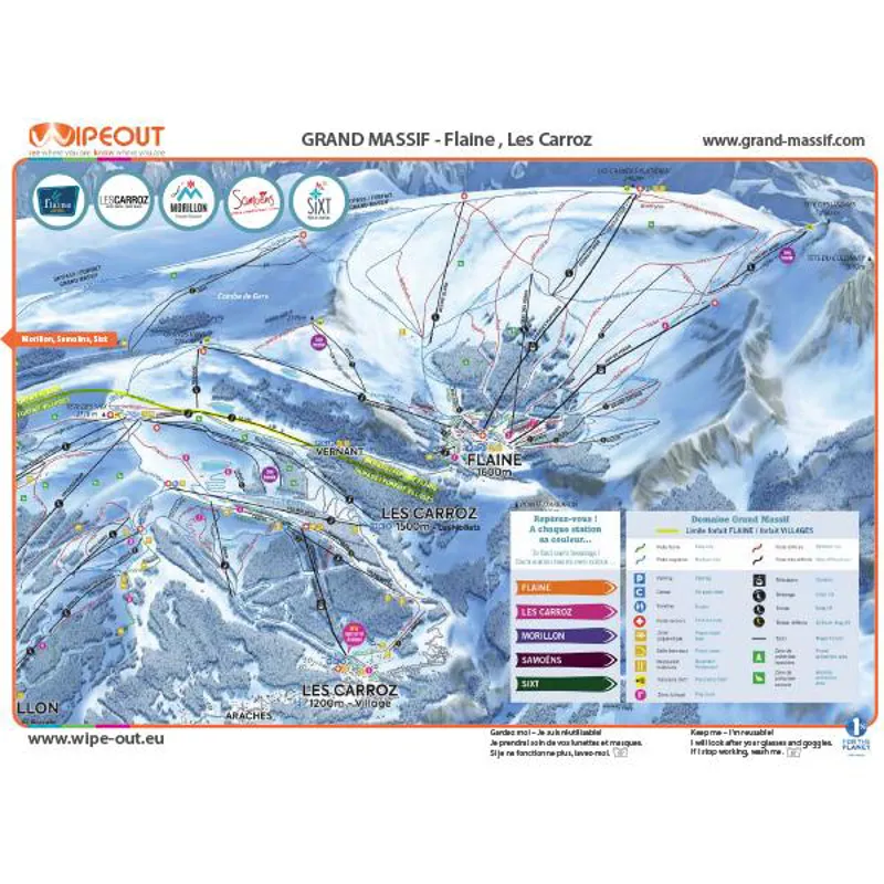 Wipeout Grand Massif Piste Map Microfibre Goggle Cloth and Resort Map