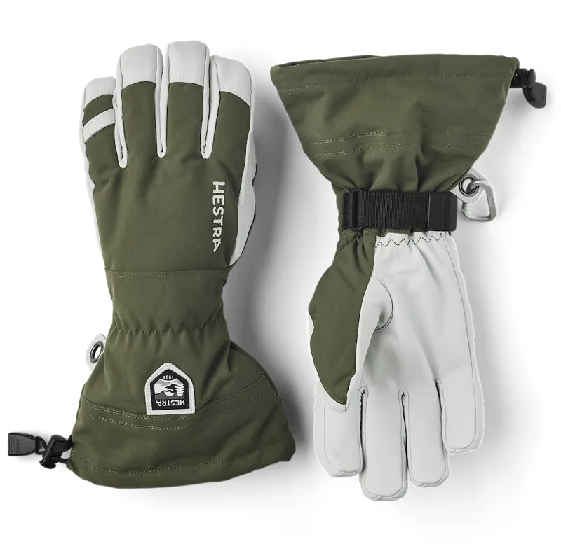 Hestra Heli Ski Army Leather Ski Gloves In Olive Green