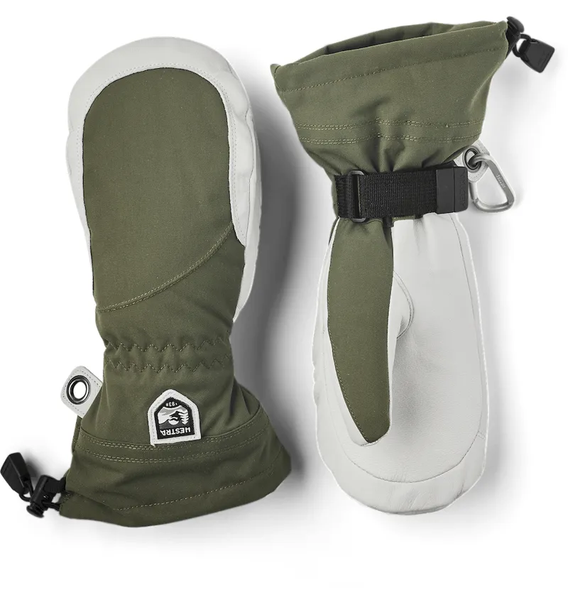 Hestra Heli Ski Female Ski and Snowboard Mitt In Olive and Off-White