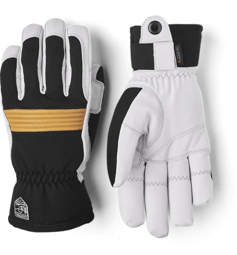 Hestra Couloir Leather Ski Glove in Black/White