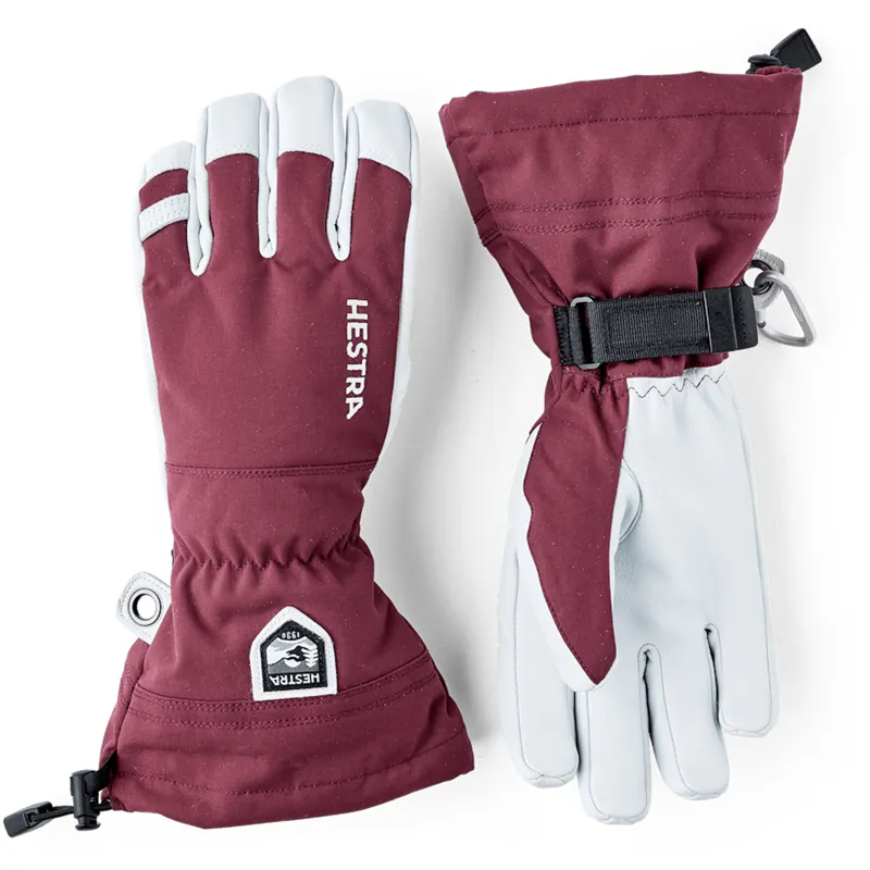 Hestra Gloves Army Leather Heli Ski Unisex 5 Finger Gloves Burgundy