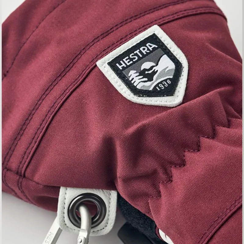 Hestra Gloves Army Leather Heli Ski Unisex 5 Finger Gloves Burgundy-3