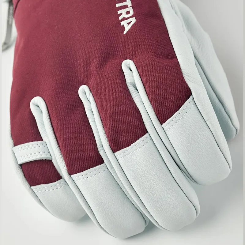 Hestra Gloves Army Leather Heli Ski Unisex 5 Finger Gloves Burgundy-1