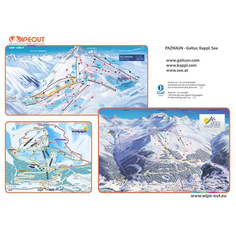 Wipeout Ischgl Piste Map Microfibre Goggle Cloth and Resort Map