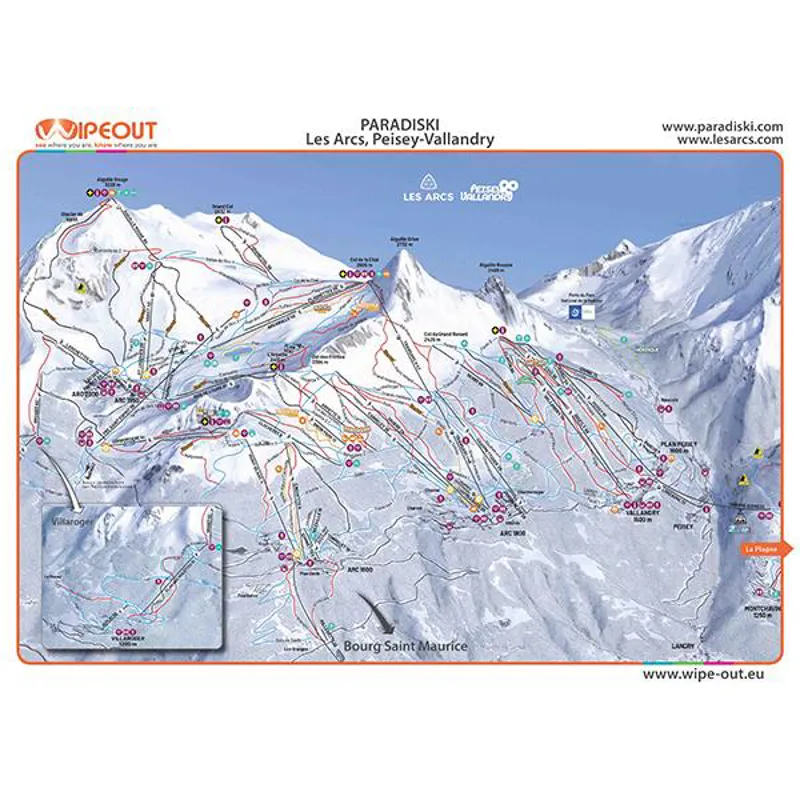 Wipeout Paradiski Piste Map Microfibre Goggle Cloth and Resort Map-1