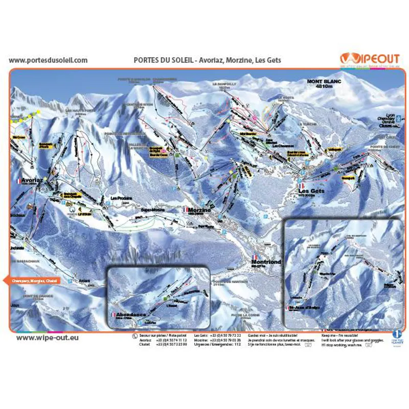 Wipeout Portes du Soleil Piste Map Microfibre Goggle Cloth and Resort Map-1
