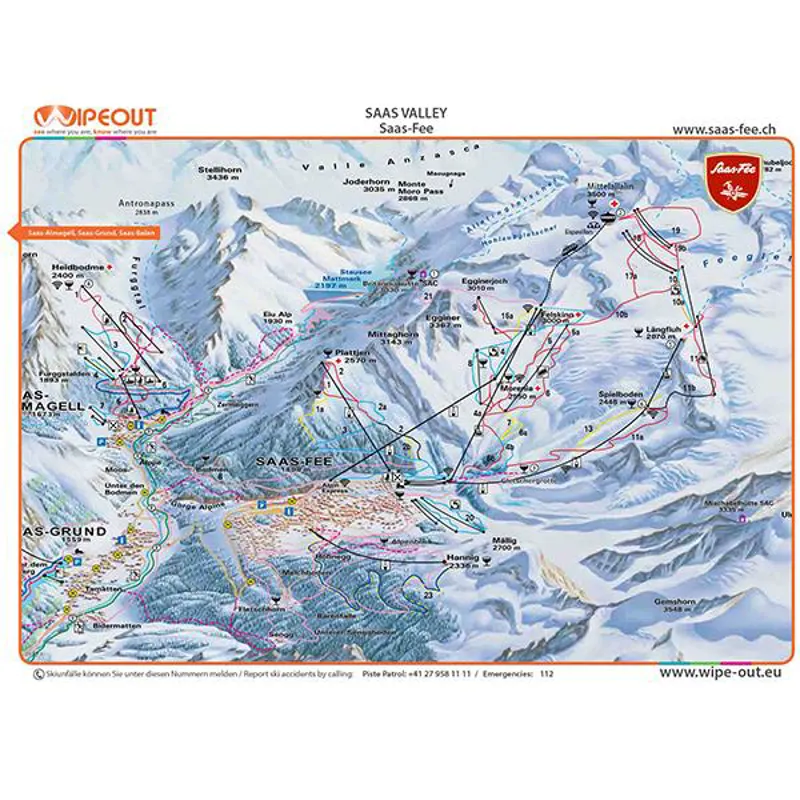 Wipeout Saas Valley Piste Map Microfibre Goggle Cloth and Resort Map-1