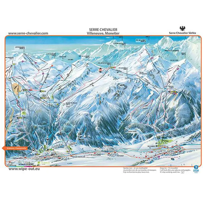 Wipeout Serre Chevalier Piste Map Microfibre Goggle Cloth and Resort Map
