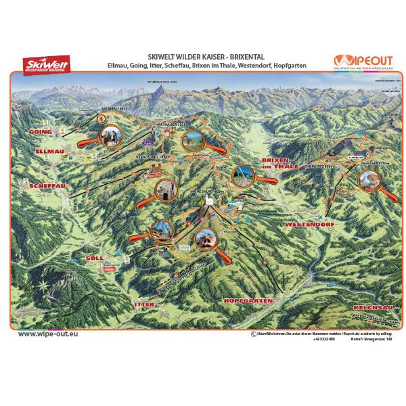 Wipeout Ski Welt Piste Map Microfibre Goggle Cloth and Resort Map-1