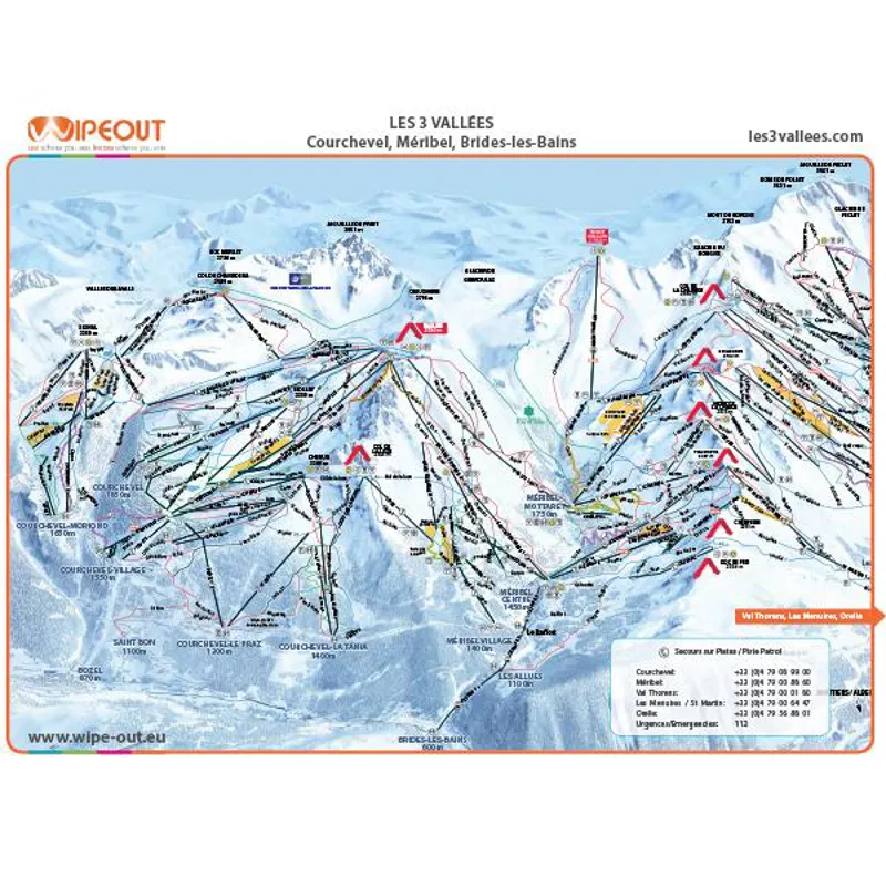 Wipeout The 3 Valleys Piste Map Microfibre Goggle Cloth and Resort Map-1