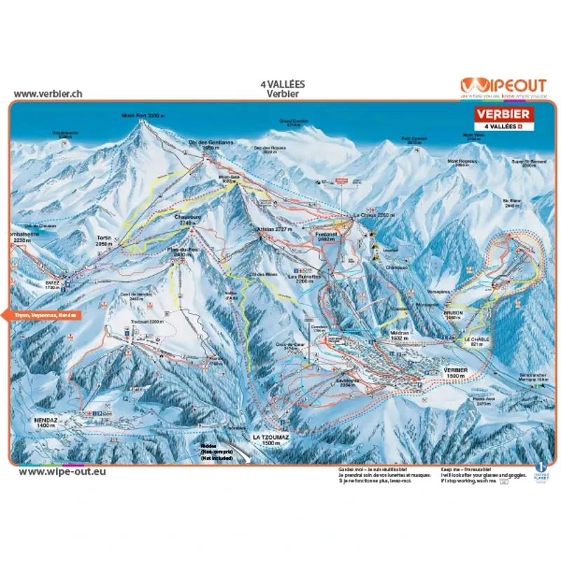 Wipeout Verbier 4 Valleys Piste Map Microfibre Goggle Cloth and Resort Map