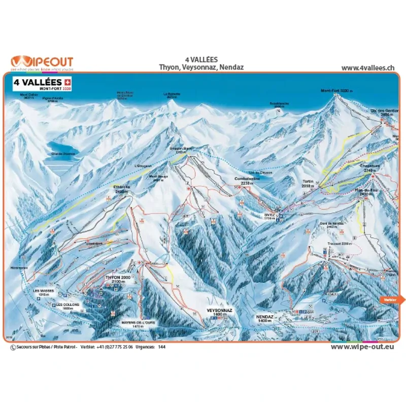 Wipeout Verbier 4 Valleys Piste Map Microfibre Goggle Cloth and Resort Map-1