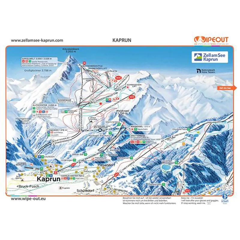 Wipeout Zell am See Kaprun Piste Map Microfibre Goggle Cloth and Resort Map-1