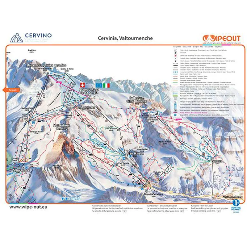 Zermatt Cervinia Piste Map For Skiing And Snowboarding