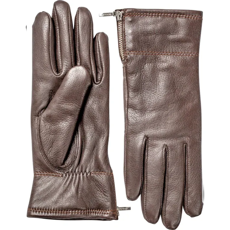 Hestra Charlene Womens Leather Gloves In Dark Brown