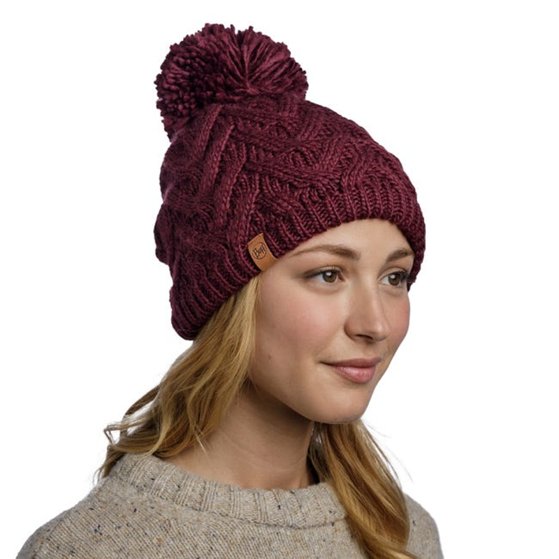 Buff Caryn Knitted Lined Fleece Hat in Dahlia-3