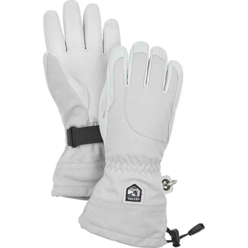 Hestra Heli Ski Female 5 Finger Ski Glove In Pale Grey and White