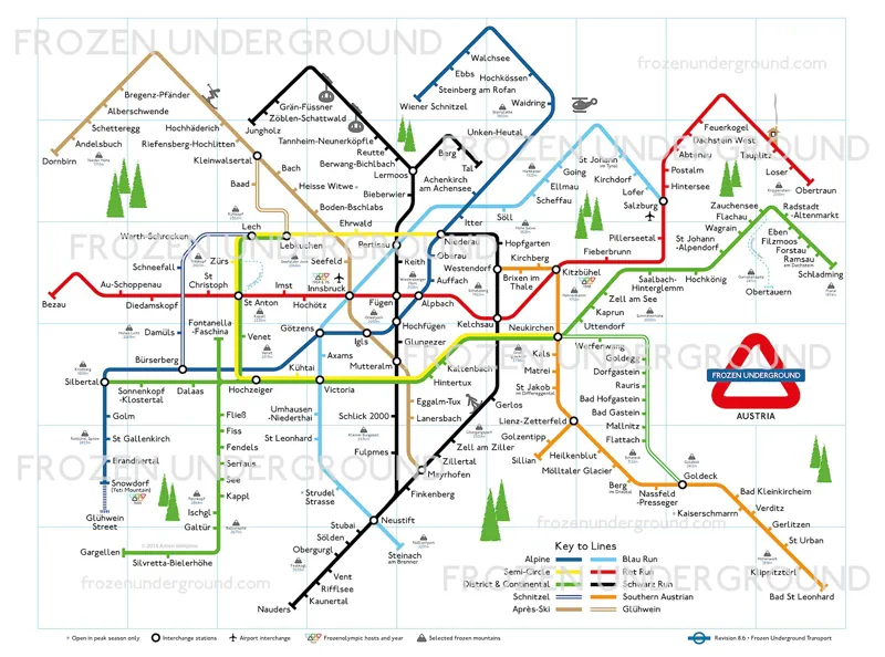 Frozen Underground Austria Ski Resorts Ski Art A3 Poster