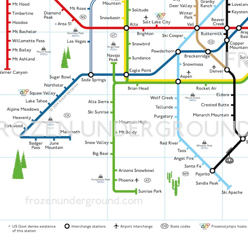Frozen Underground USA Ski Resorts A3 Poster-1